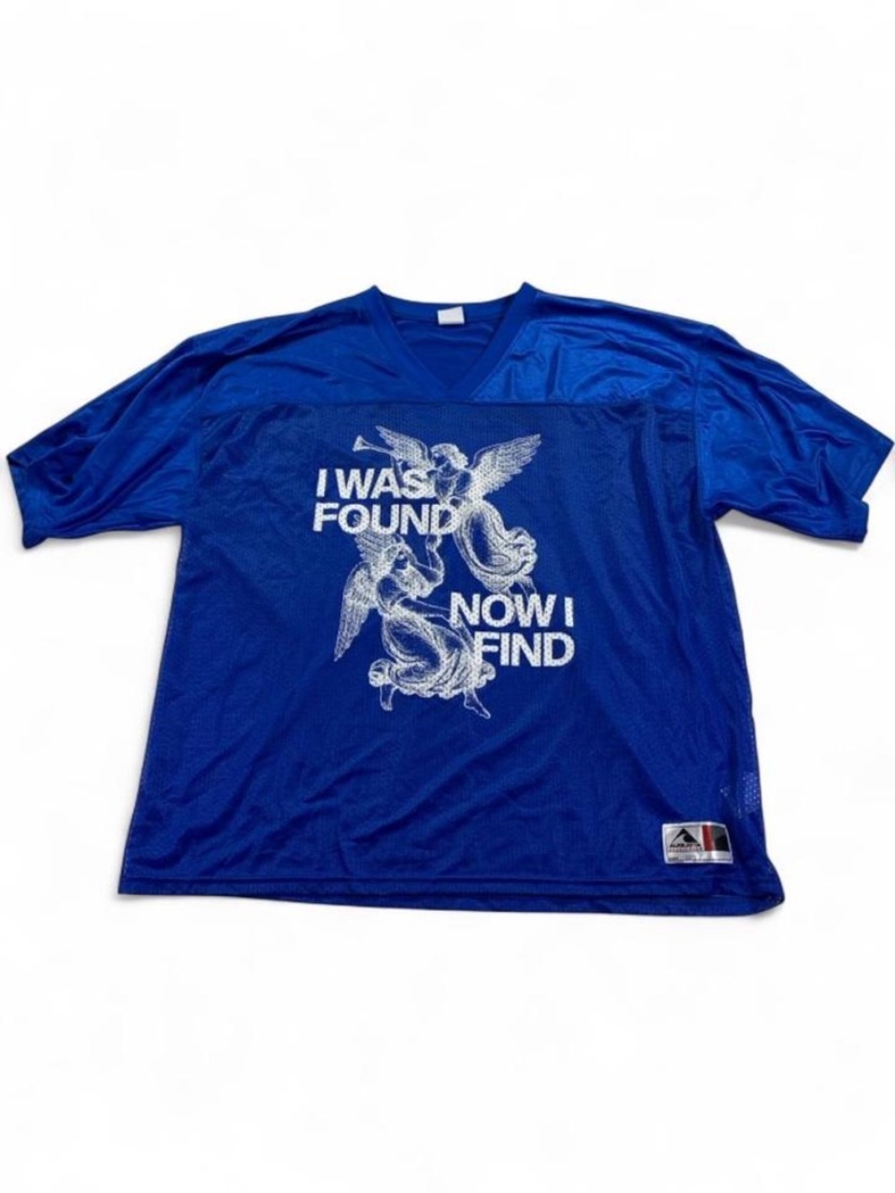 Graphic Football Jersey Blue V-Neck with Angel Motif Lightweight Men’s 2XL